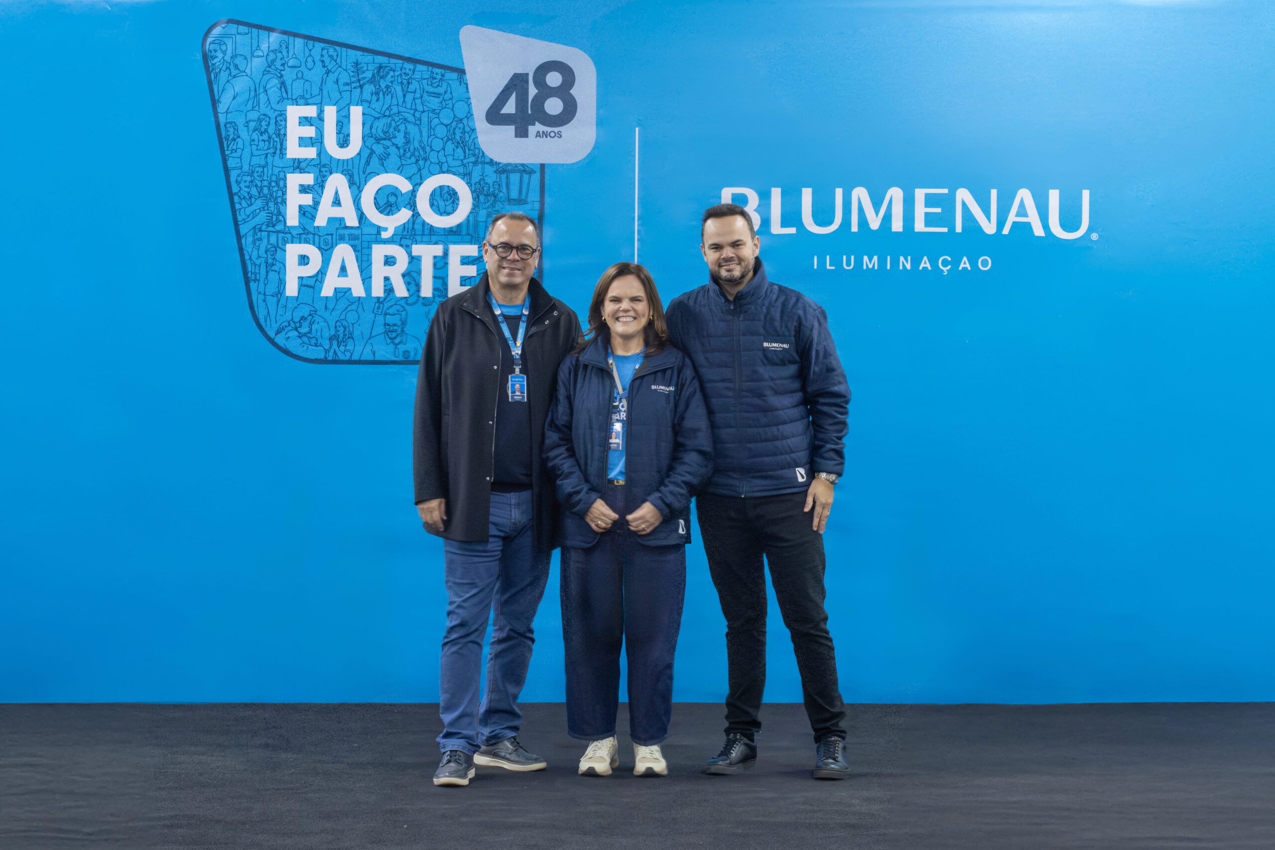 Renato Medeiros, Lorena Pamplona Medeiros e Renan Pamplona Medeiros, da Blumenau Iluminação